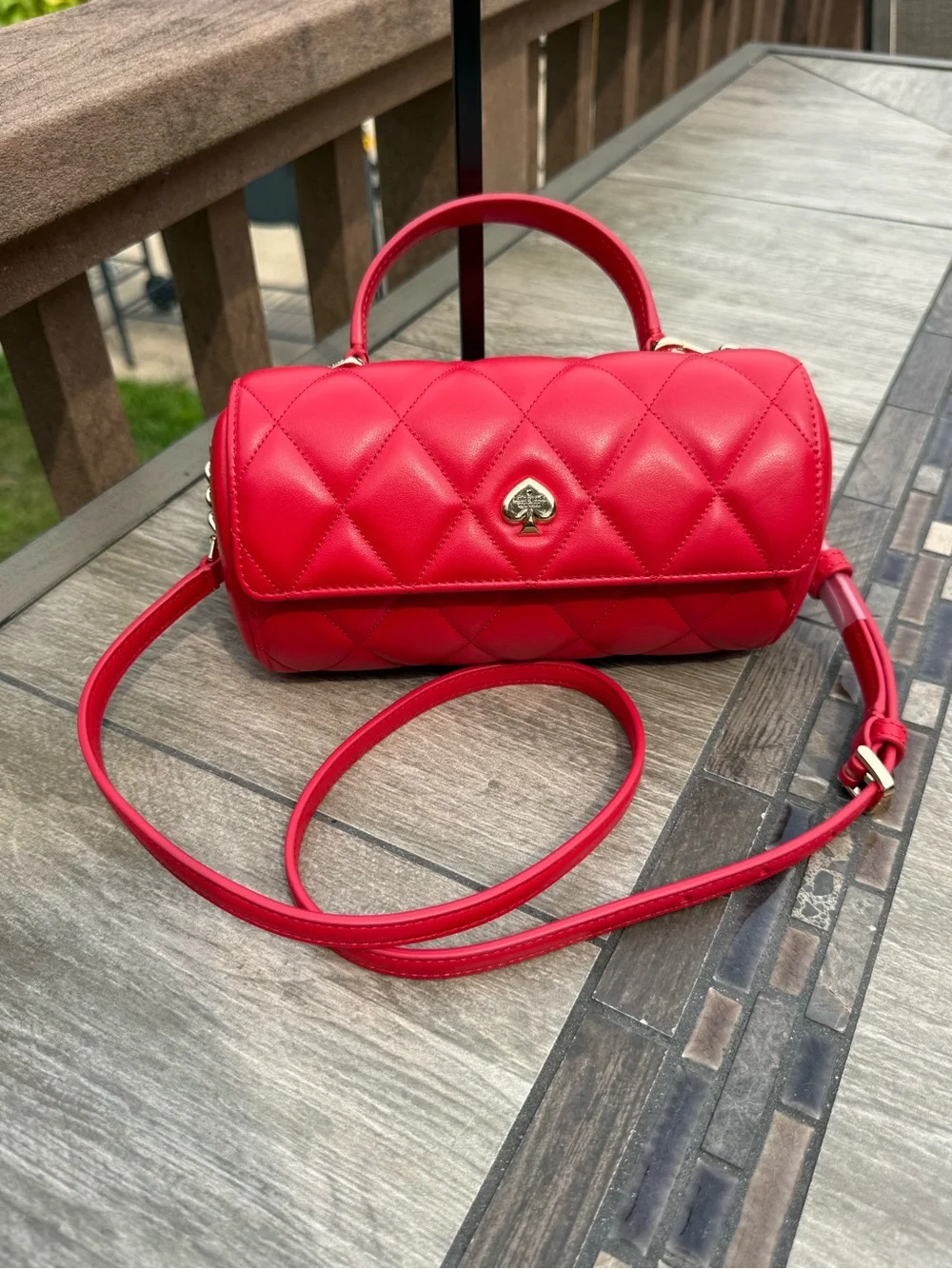 NWOT Kate Spade New York Heart Barrel Quilted Crossbody Bag Ruby Red Novelty